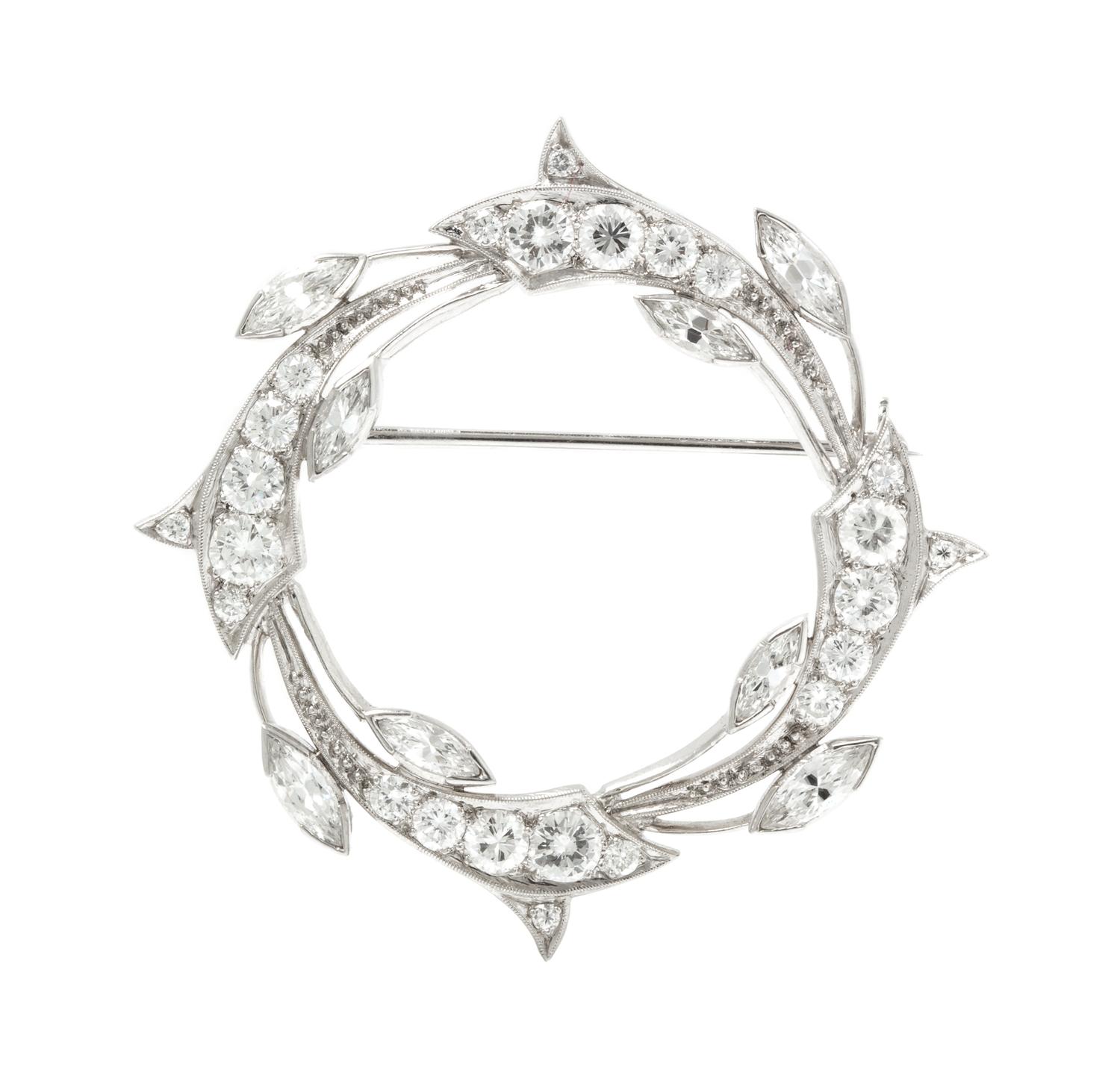 A Platinum and Diamond Circle Brooch, Circa 1950's, 6.60 dwts.