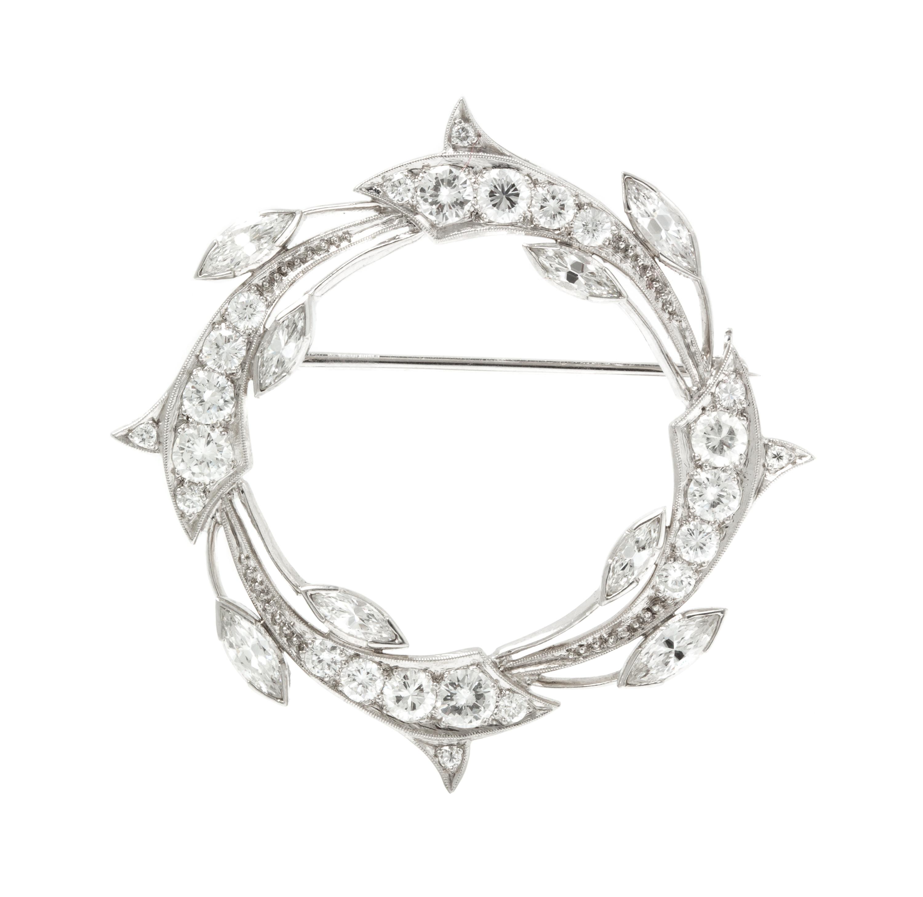 A Platinum and Diamond Circle Brooch, Circa 1950's, 6.60 dwts.