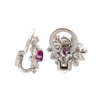 SYNTHETIC PINK SAPPHIRE AND DIAMOND EARRINGS