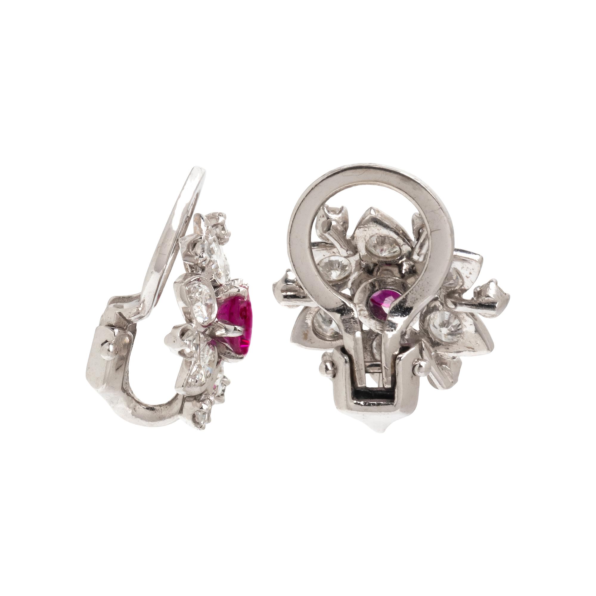 SYNTHETIC PINK SAPPHIRE AND DIAMOND EARRINGS