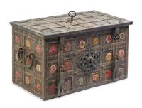 A Continental Polychrome Decorated Iron Strong Box
