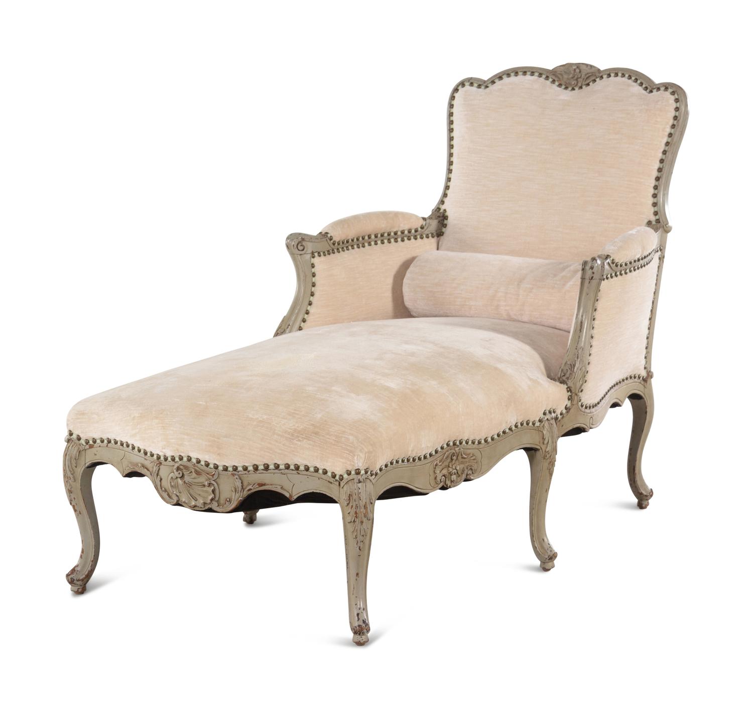 A Louis XV Style Carved and Painted Chaise Longue
