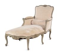 A Louis XV Style Carved and Painted Chaise Longue