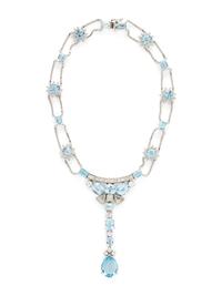 WHITE GOLD, BLUE TOPAZ, AND DIAMOND NECKLACE