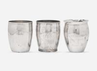 A group of three Federal coin silver beakers / cups, Butler Bement (1784-1869), Pittsfield, MA, Moulton & Wood (active 1818-1820), Newburyport, MA, and Thomas Knox Emery (1784-1815), Boston, MA, circa 1810-1820