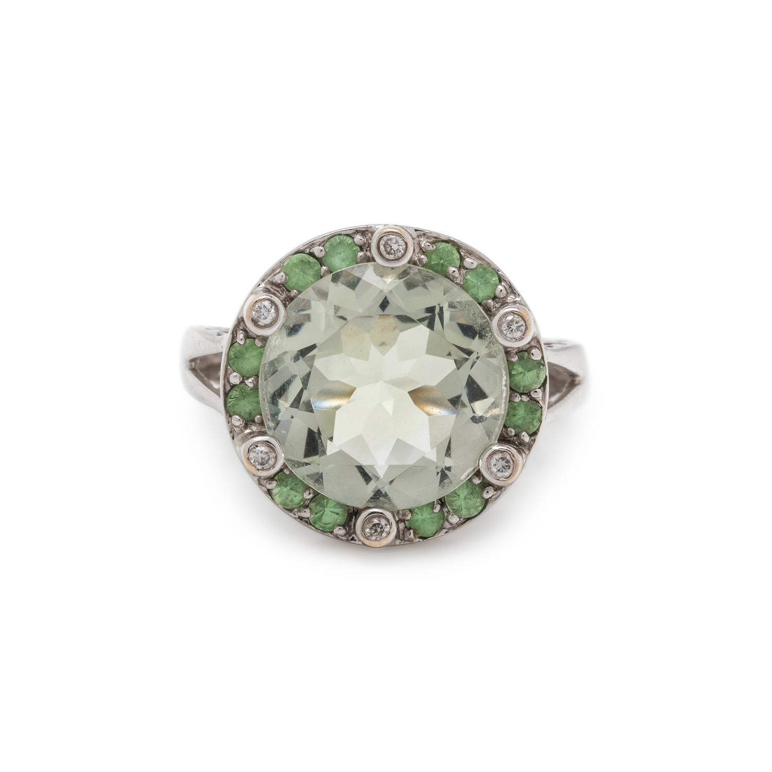 GREEN QUARTZ AND DIAMOND RING