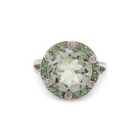 GREEN QUARTZ AND DIAMOND RING