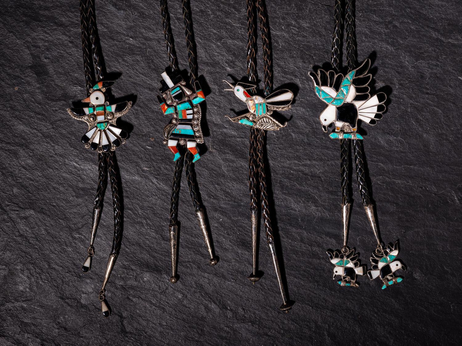 Zuni Inlaid Silver Bolo Ties