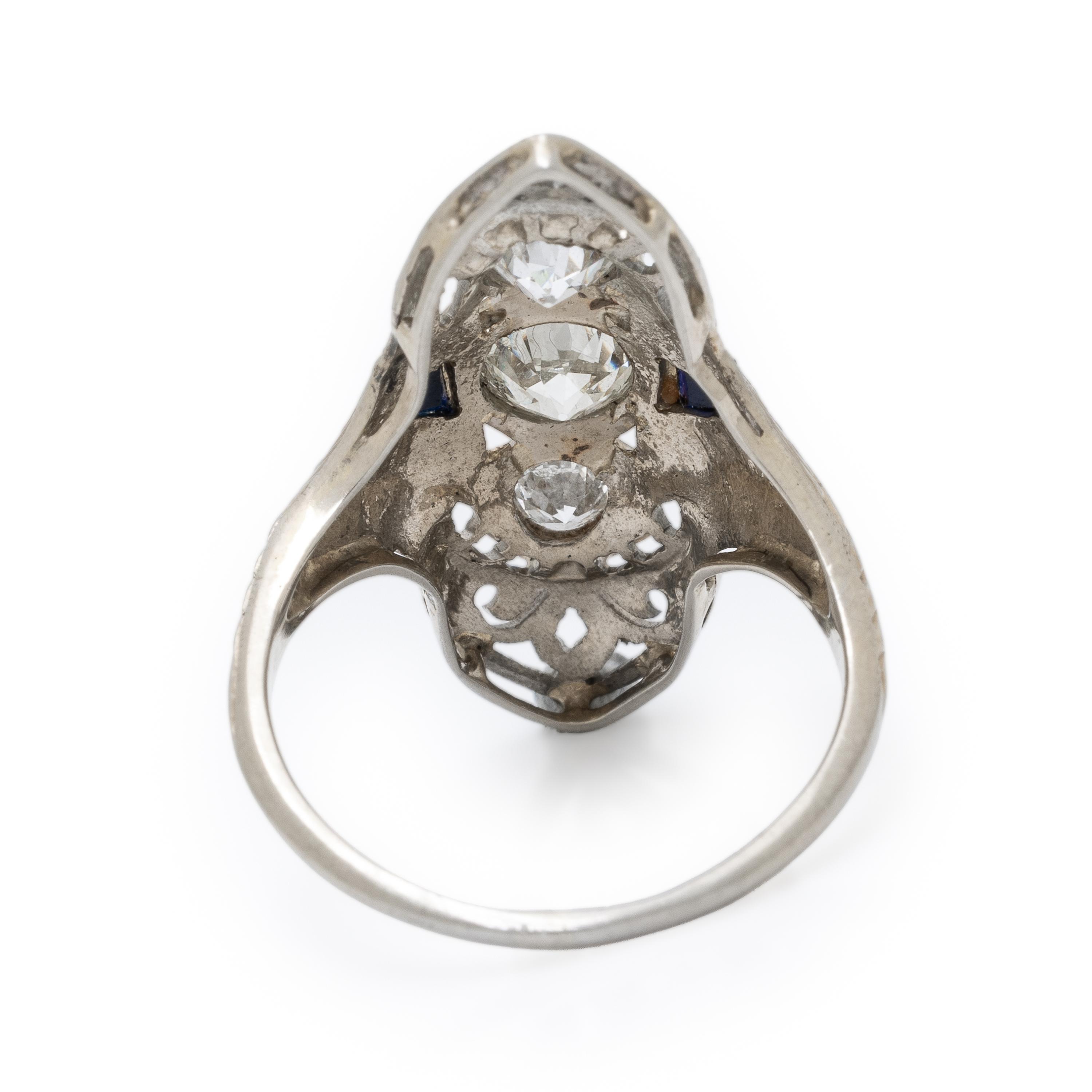 Diamond, Synthetic Sapphire, and White Gold Ring