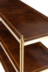 A Brass and Leather Three-Tier Side Table