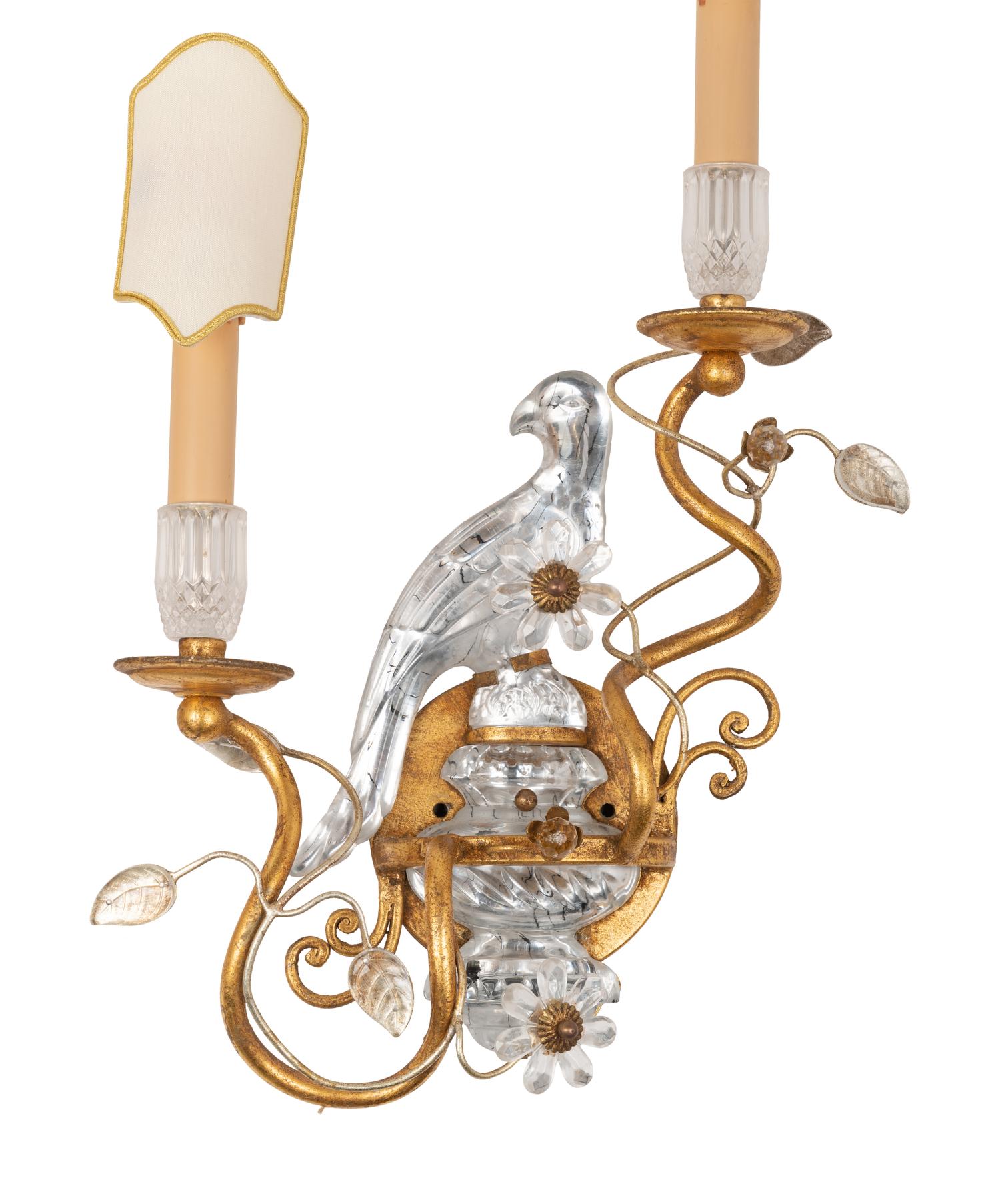 A Pair of Gilt Metal and Glass Two-Light Sconces in the Style of Maison Baguès