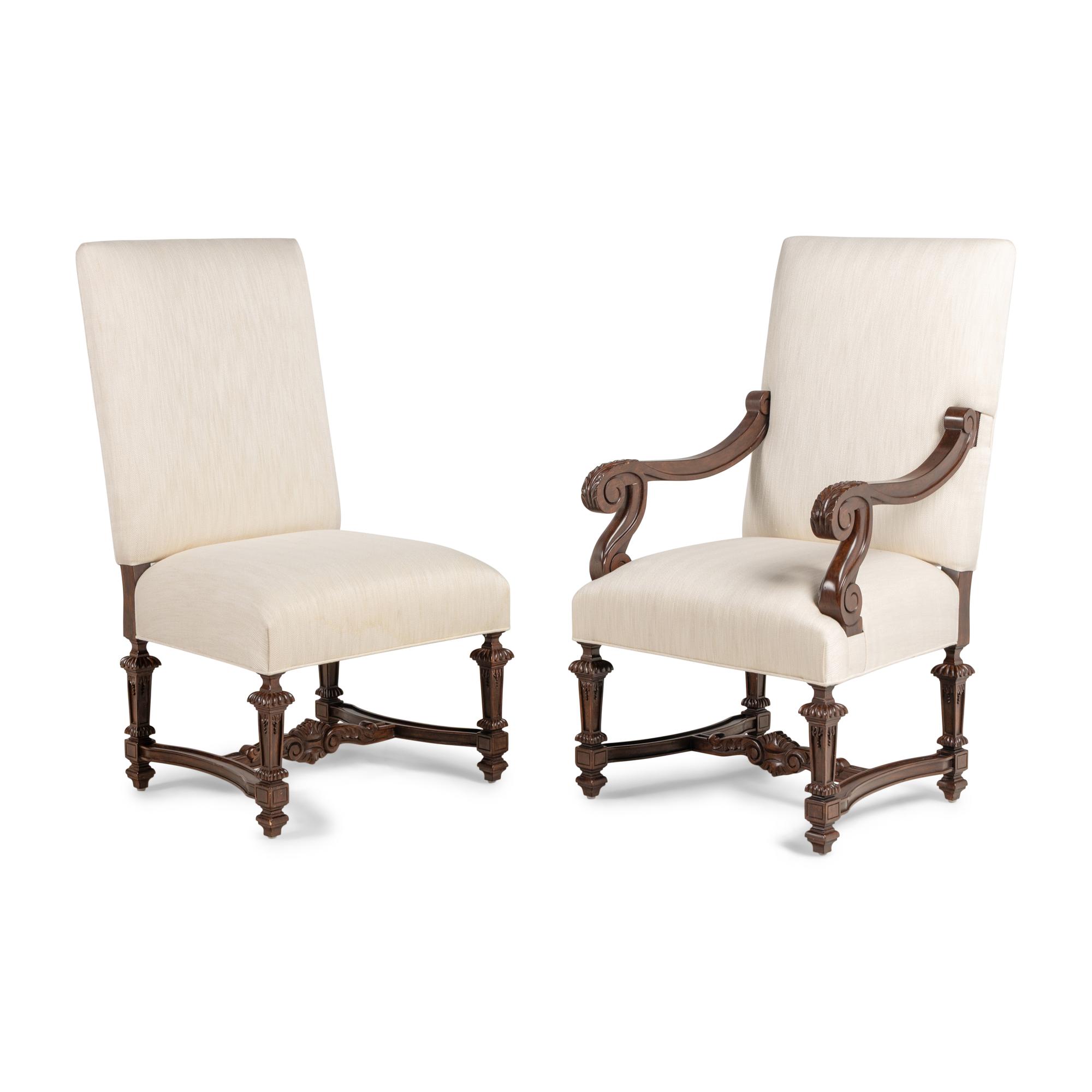 A Set of Eight Baroque Style Walnut Armchairs