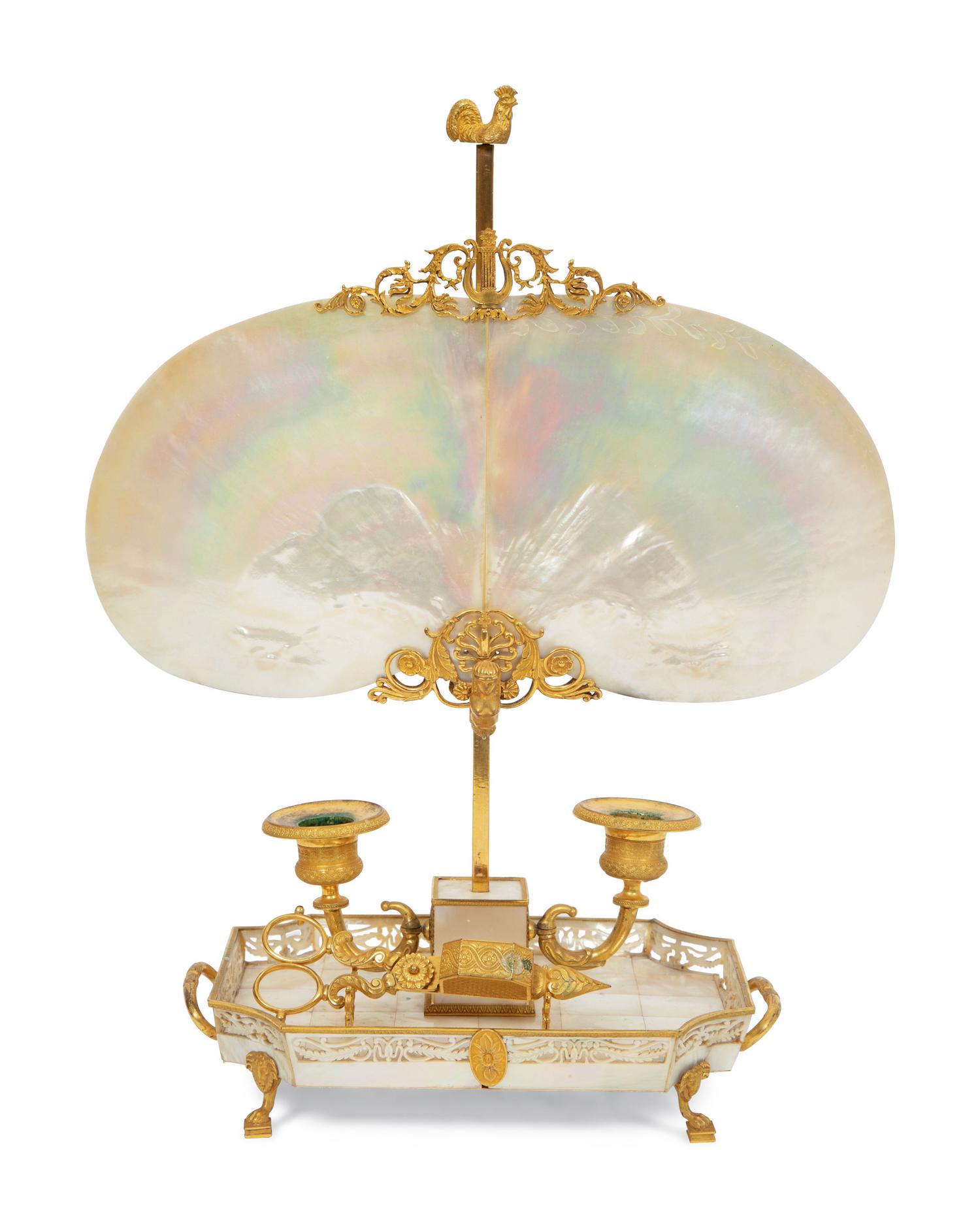 A Palais Royal Gilt Bronze, Shell and Mother-of-Pearl Candelabrum à Écran
