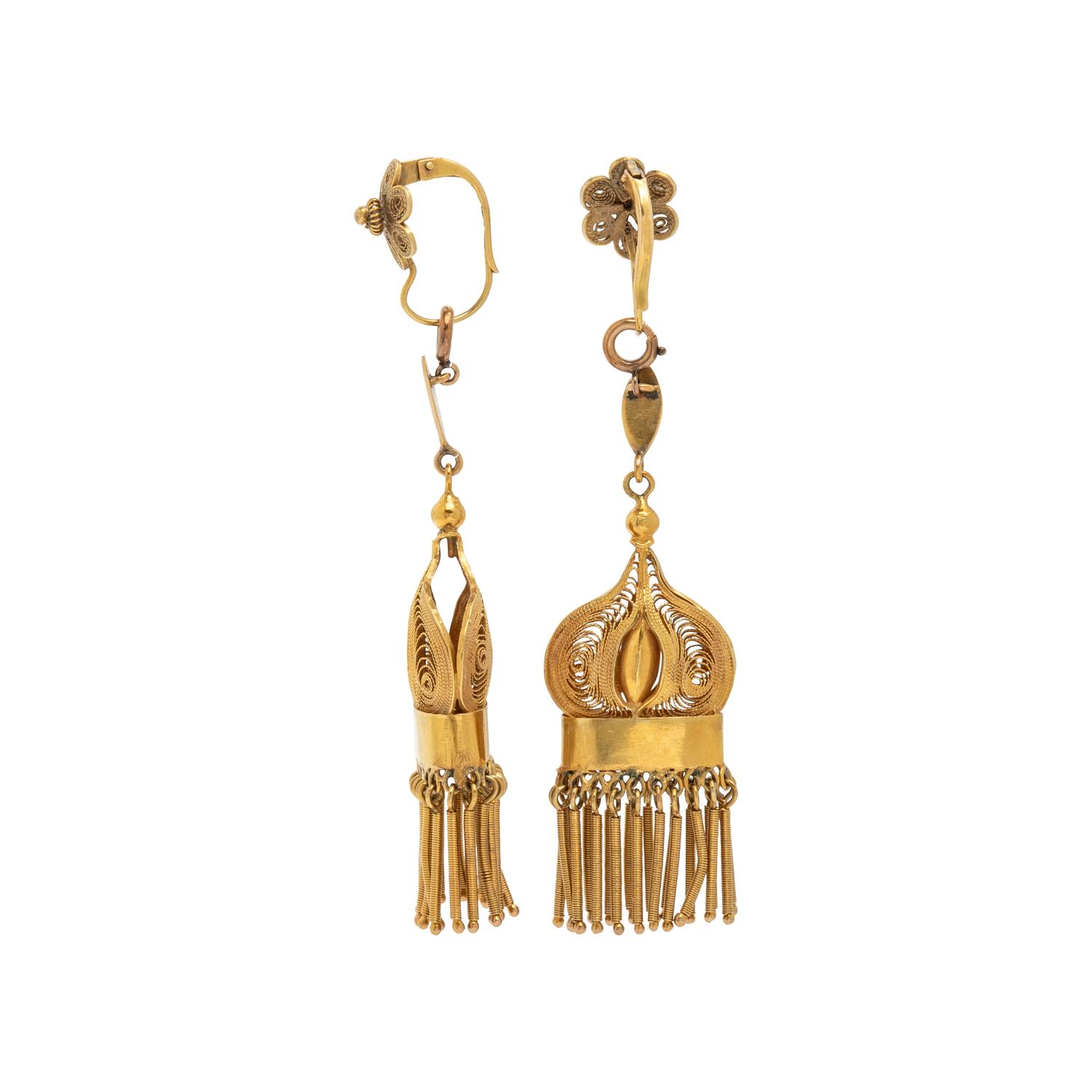 Yellow Gold Pollera Tassel Earrings