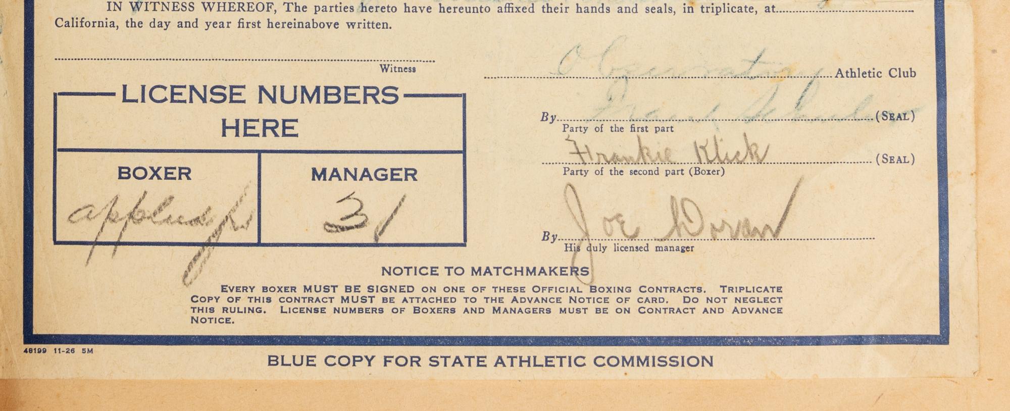 An Original Scrapbook from the Career of Junior Lightweight Boxing Champion Frankie Klick Curated by Manager Joe Doran