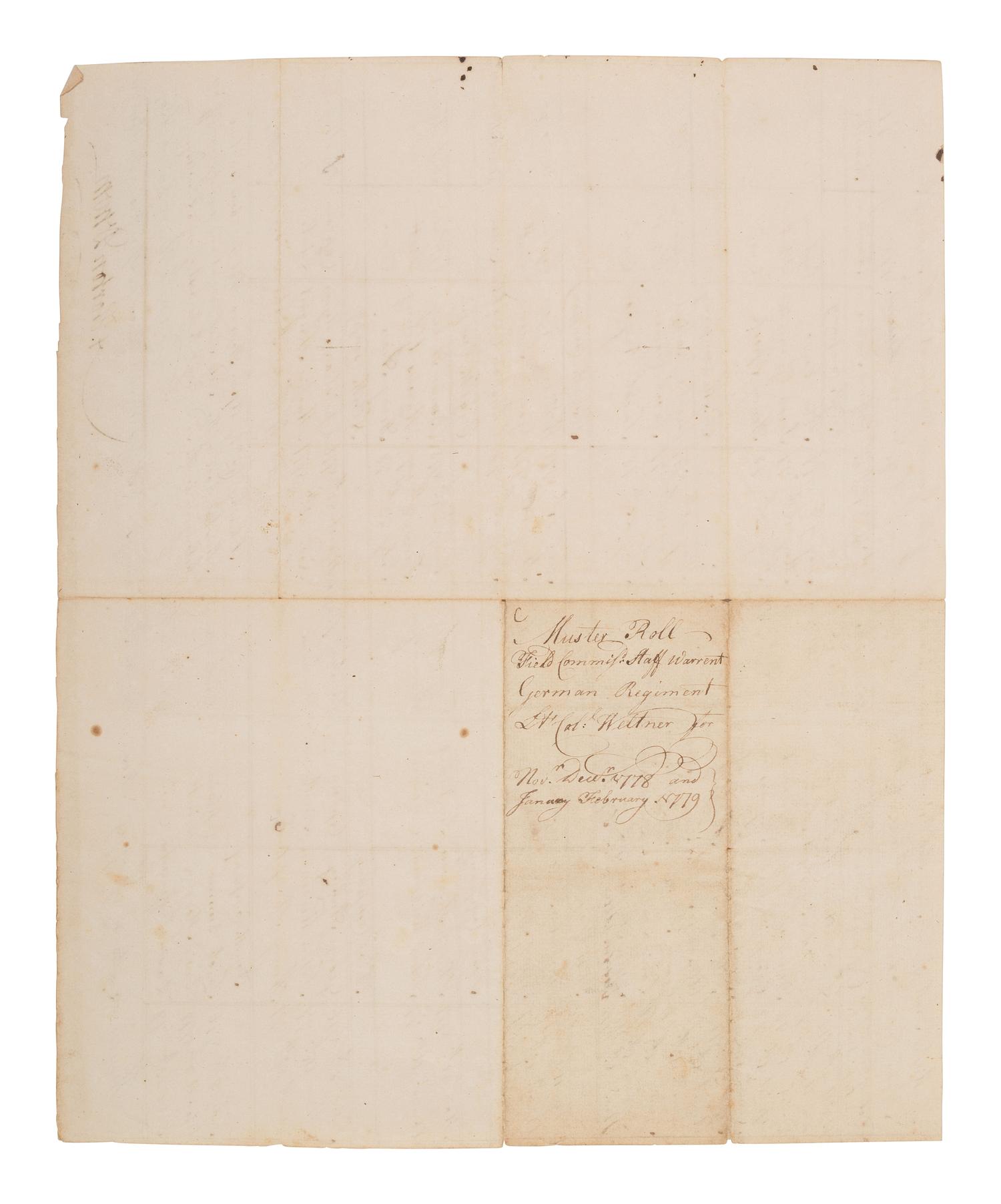 [REVOLUTIONARY WAR]. WELTNER, Lt. Col. Ludwig (1728-1789). Group of 3 rolls associated with the German Regiment of the Continental Army.