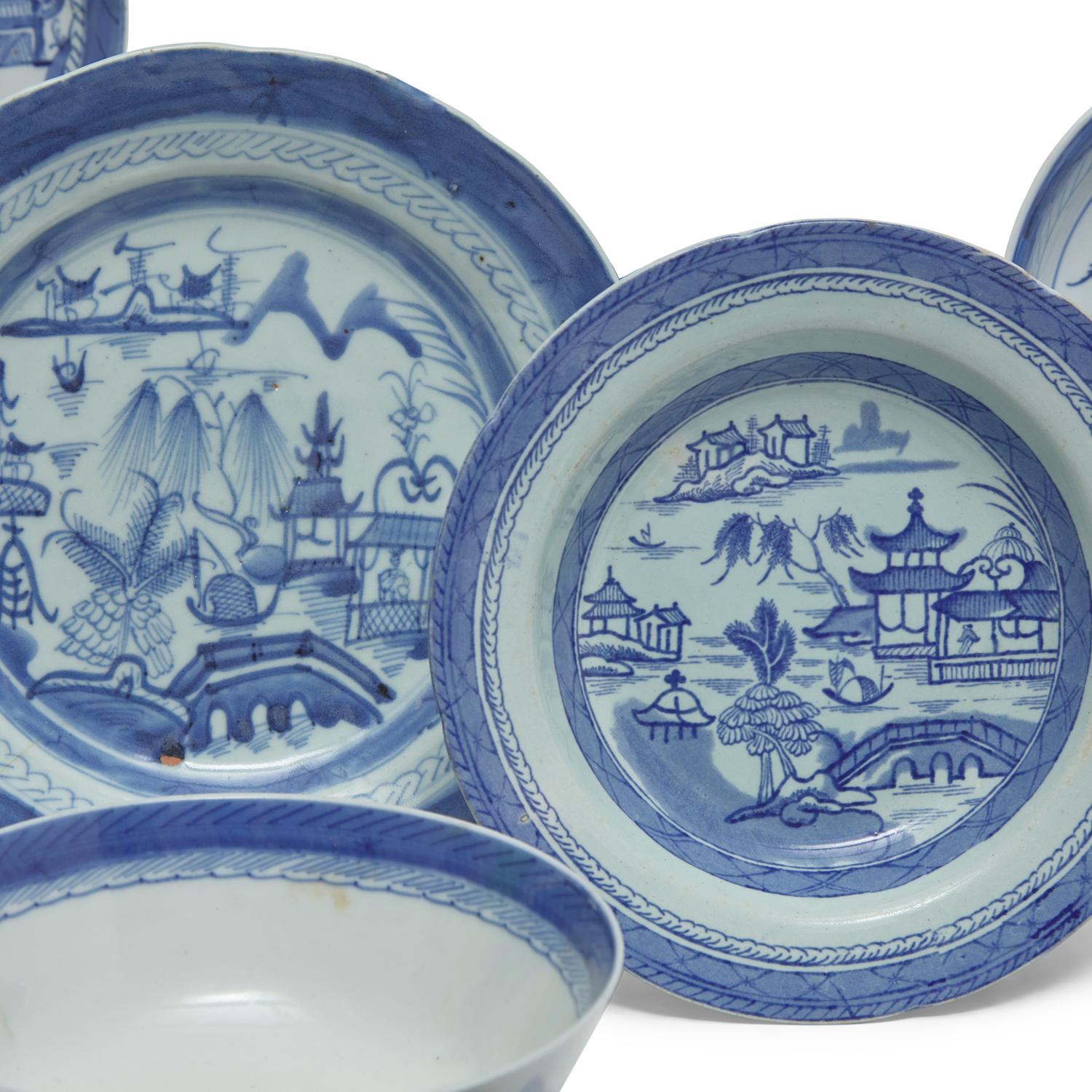 A Large and Assorted Group of Eighty-Eight Chinese Export Porcelain Canton and Nanking Tablewares