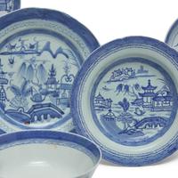 A Large and Assorted Group of Eighty-Eight Chinese Export Porcelain Canton and Nanking Tablewares