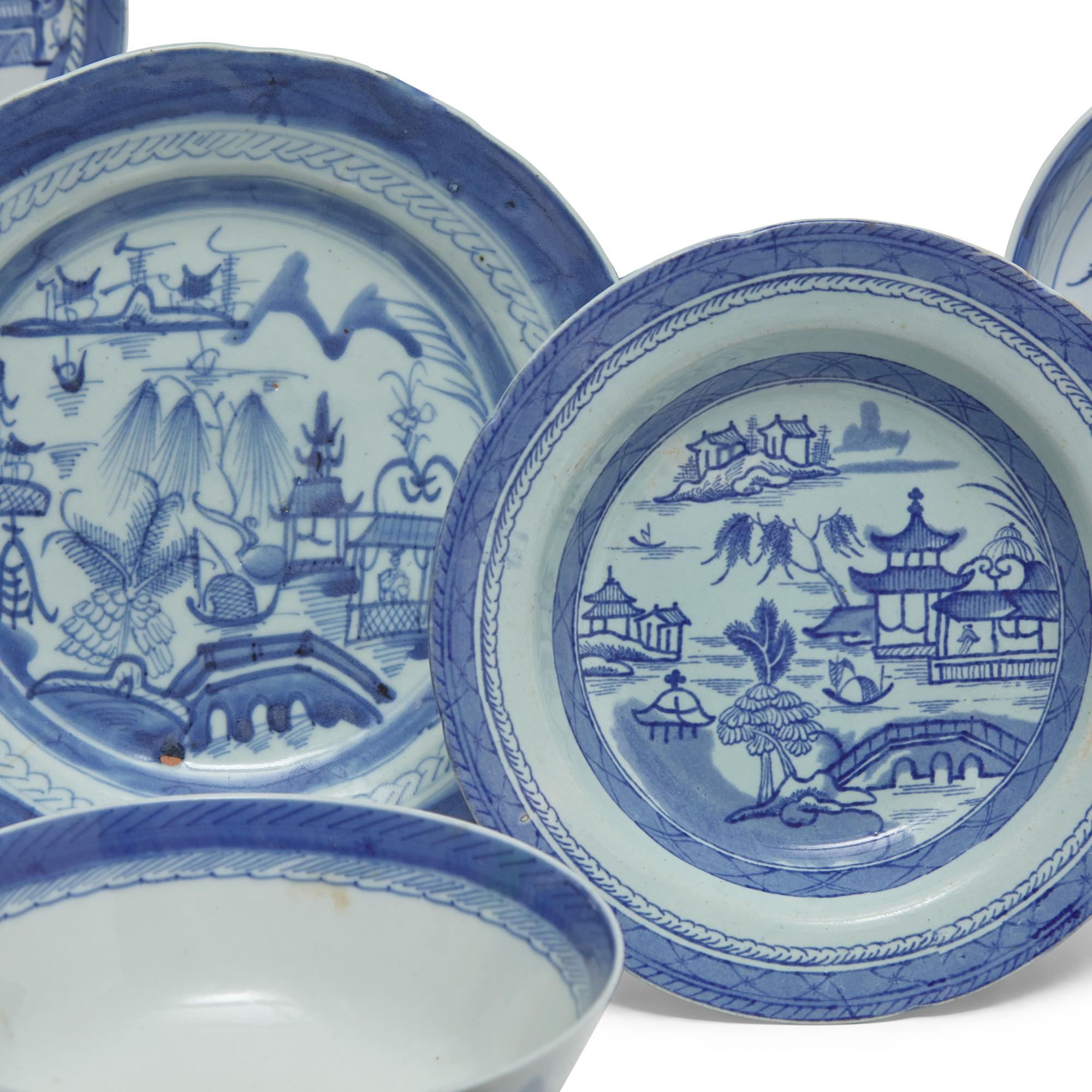 A Large and Assorted Group of Eighty-Eight Chinese Export Porcelain Canton and Nanking Tablewares
