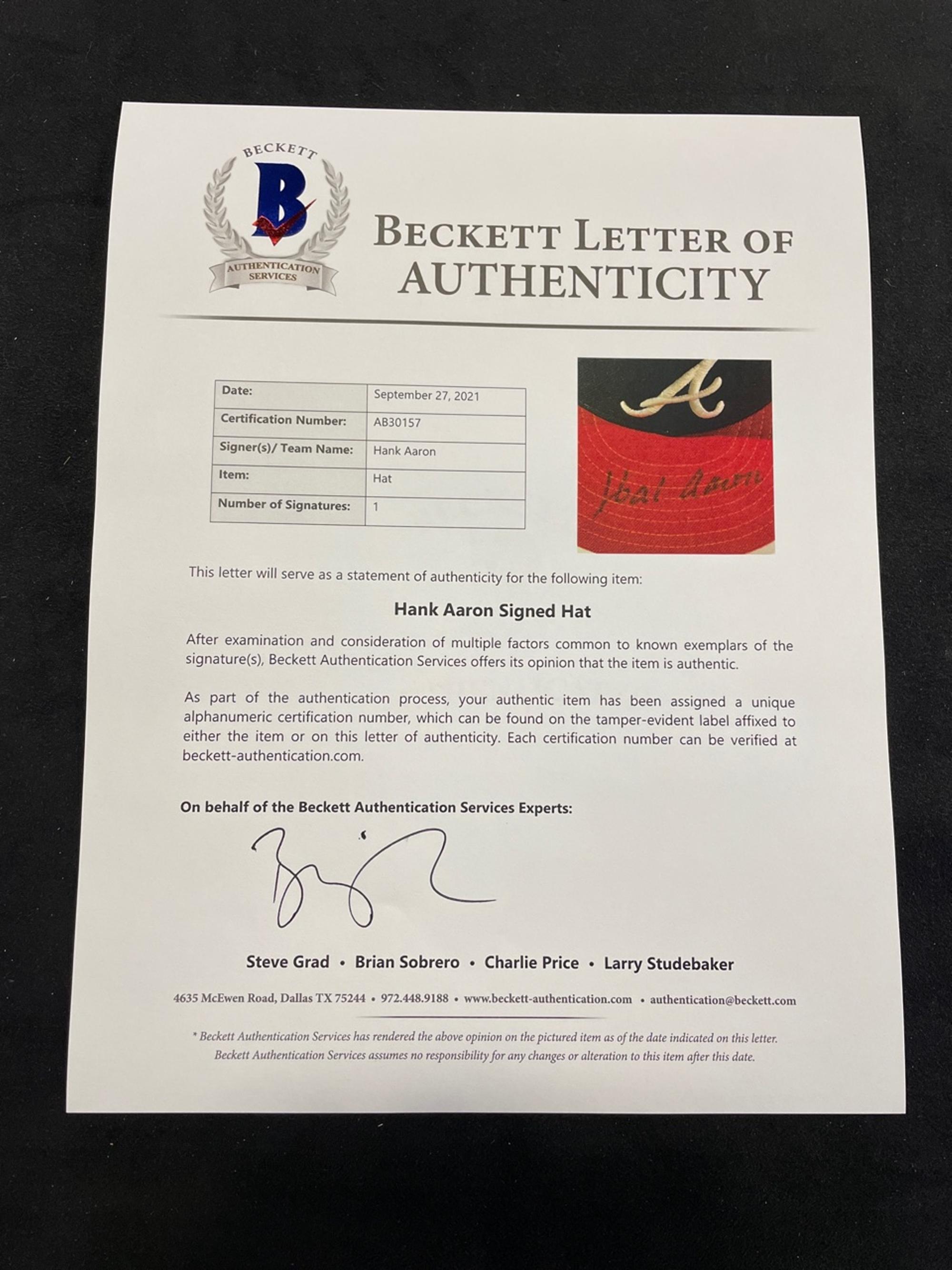 A Hank Aaron Signed Autograph Atlanta Braves Baseball Hat (BAS Beckett Authentication Services Certified),