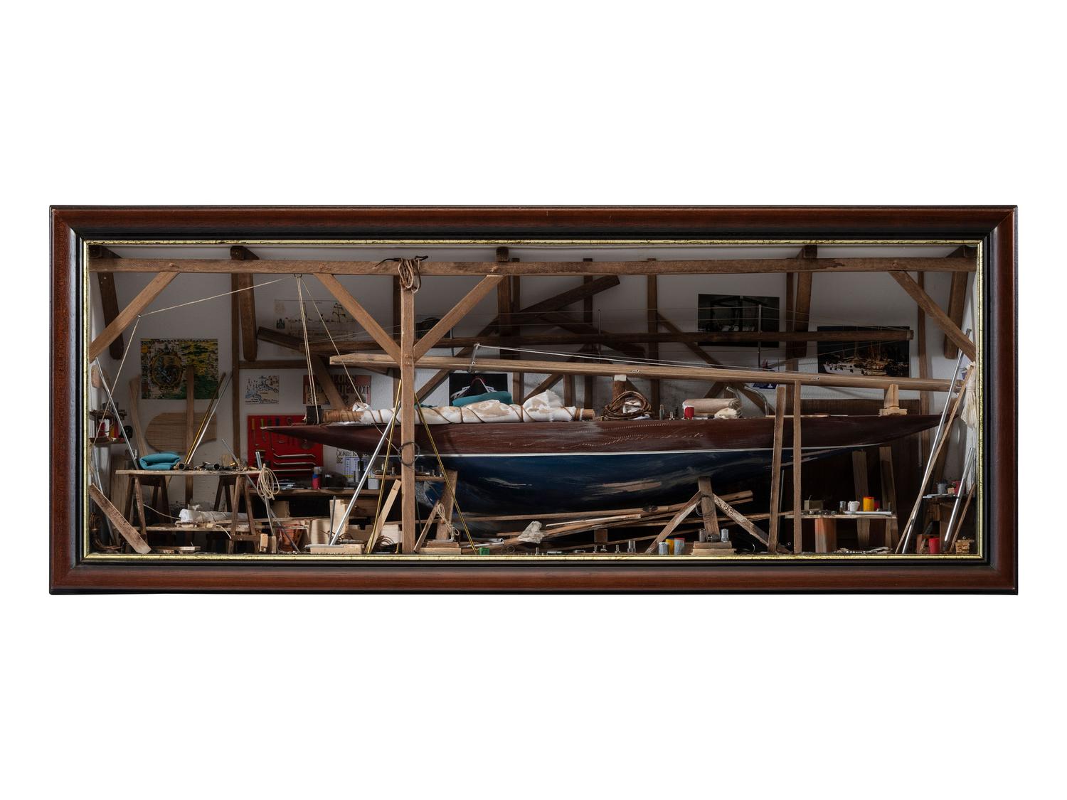 A French Cased Boat Building Diorama