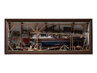 A French Cased Boat Building Diorama