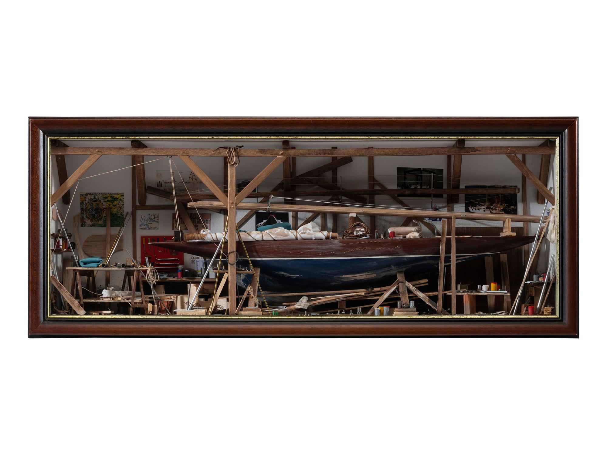 A French Cased Boat Building Diorama