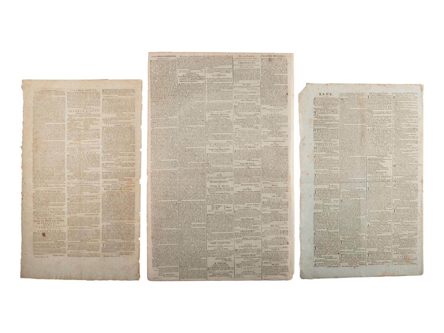 [NEWSPAPERS] -- [18TH CENTURY]. A group of 5 early American newspapers, 1793-1799.