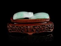 An Apple Green and Pale Celadon Jadeite Two-Part Belt Buckle