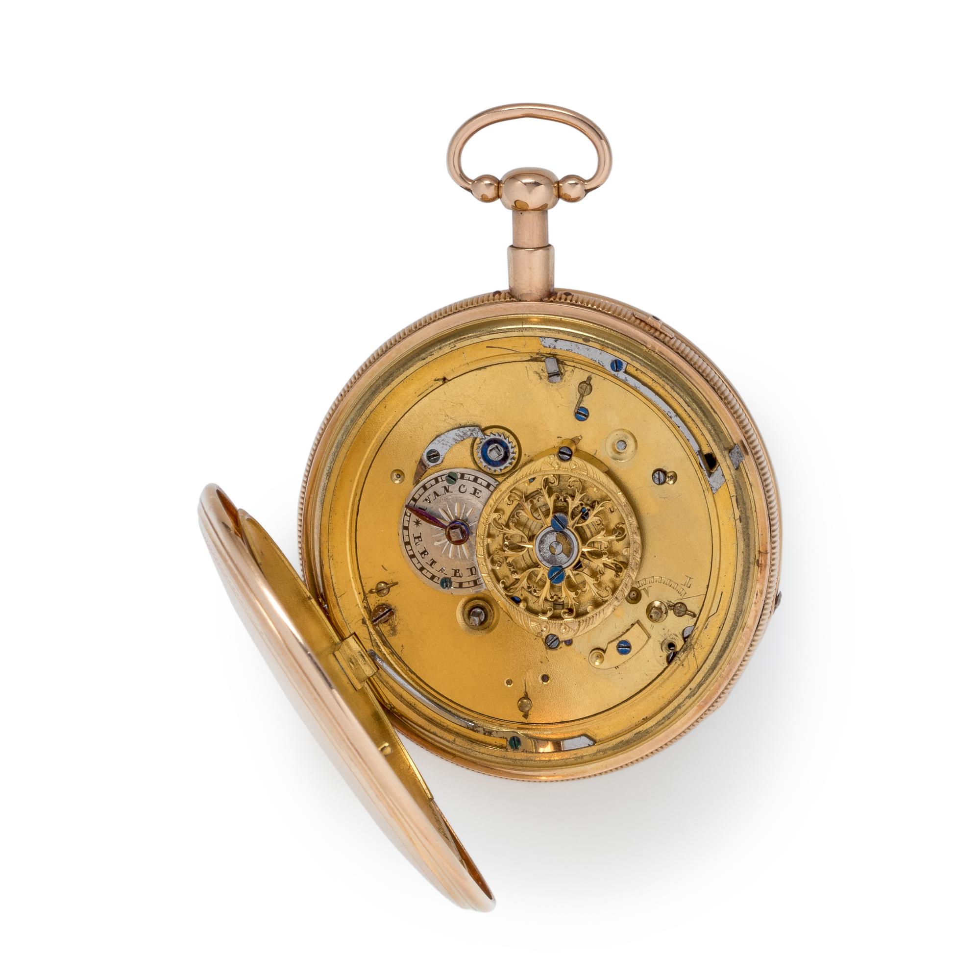 18K PINK GOLD MINUTE REPEATER OPEN FACE POCKET WATCH