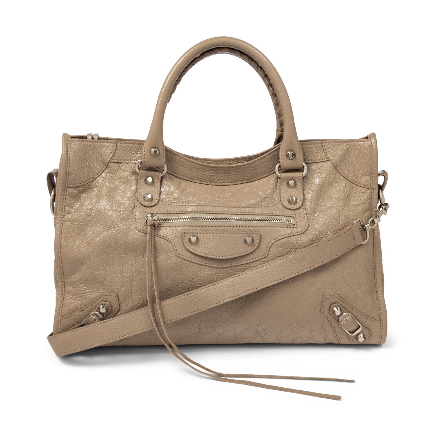 BALENCIAGA, TAUPE MEDIUM CITY BAG