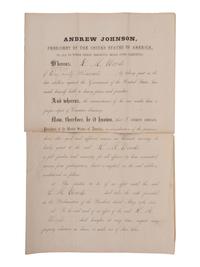 [CIVIL WAR] -- [RECONSTRUCTION] -- JOHNSON, Andrew (1808-1875). A group of three pardons stamp-signed by President Andrew Johnson, two granting amnesty to men associated with Confederate guerillas from Clay County, Missouri.