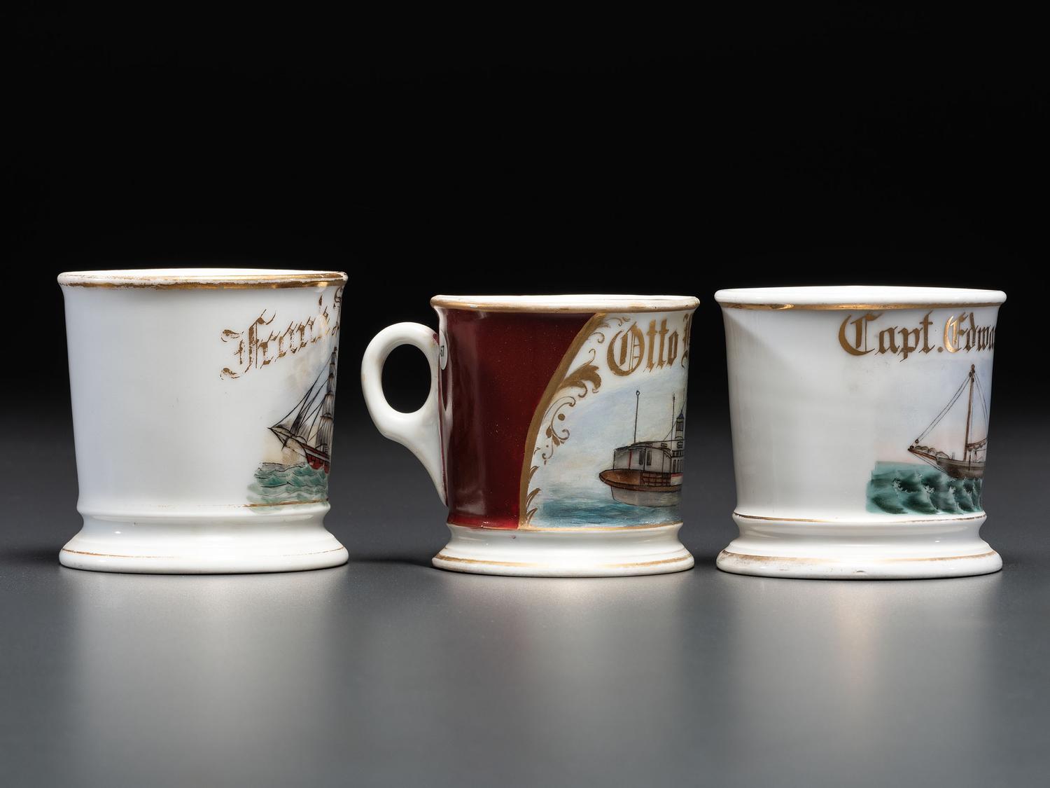 Three Boat Captain's Porcelain Occupational Shaving Mugs