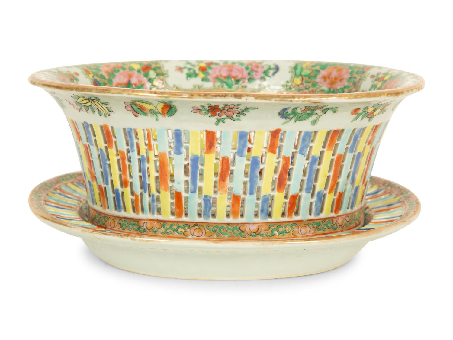 A Chinese Famille Rose Porcelain Basket and Underplate