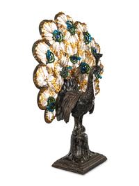 A Czechoslovakian Beaded Peacock Lamp