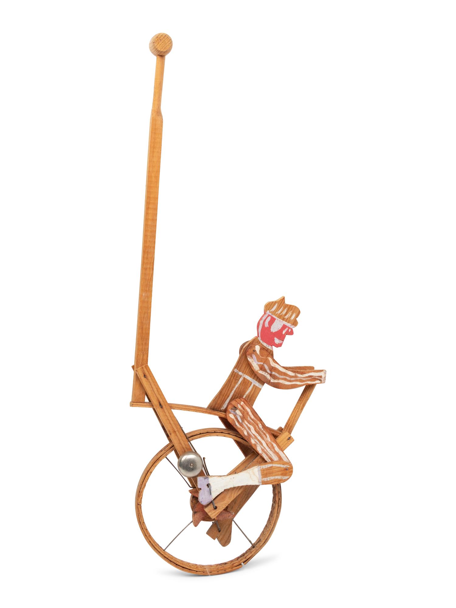A Child’s Carved and Painted Wood Unicycle Push Toy