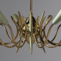 Italian Design Mid 20th Century — Brass and Enameled Twelve-Arm Chandelier, c. 1960