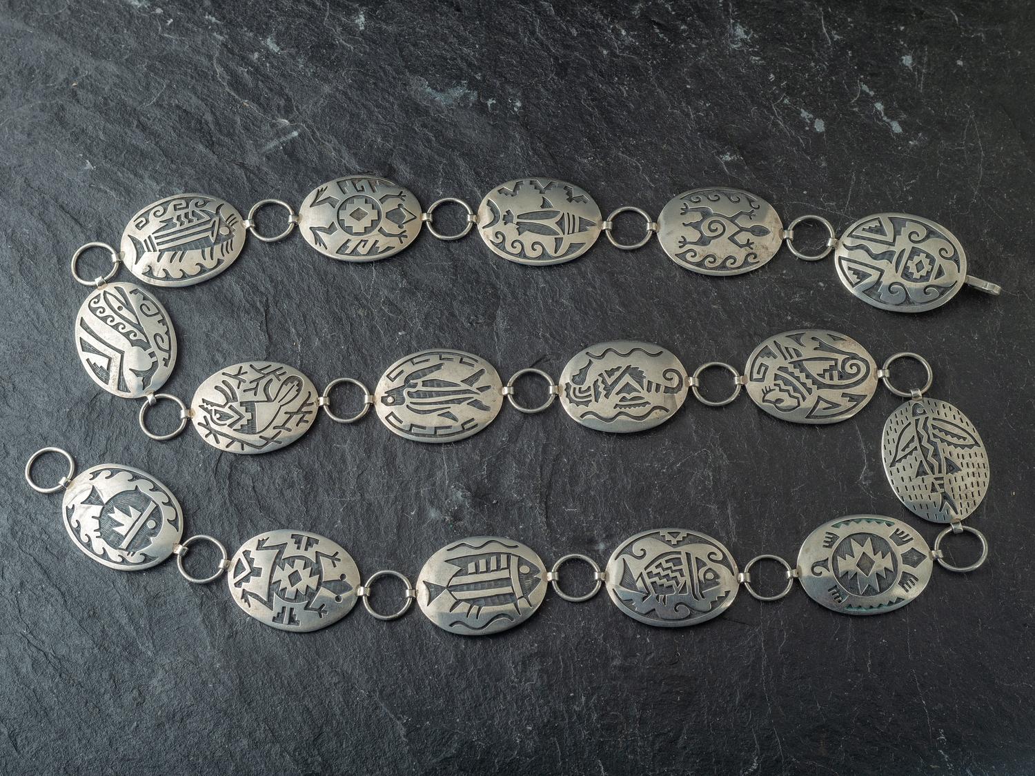 Ocean Themed Silver Overlay Link Concha Belt