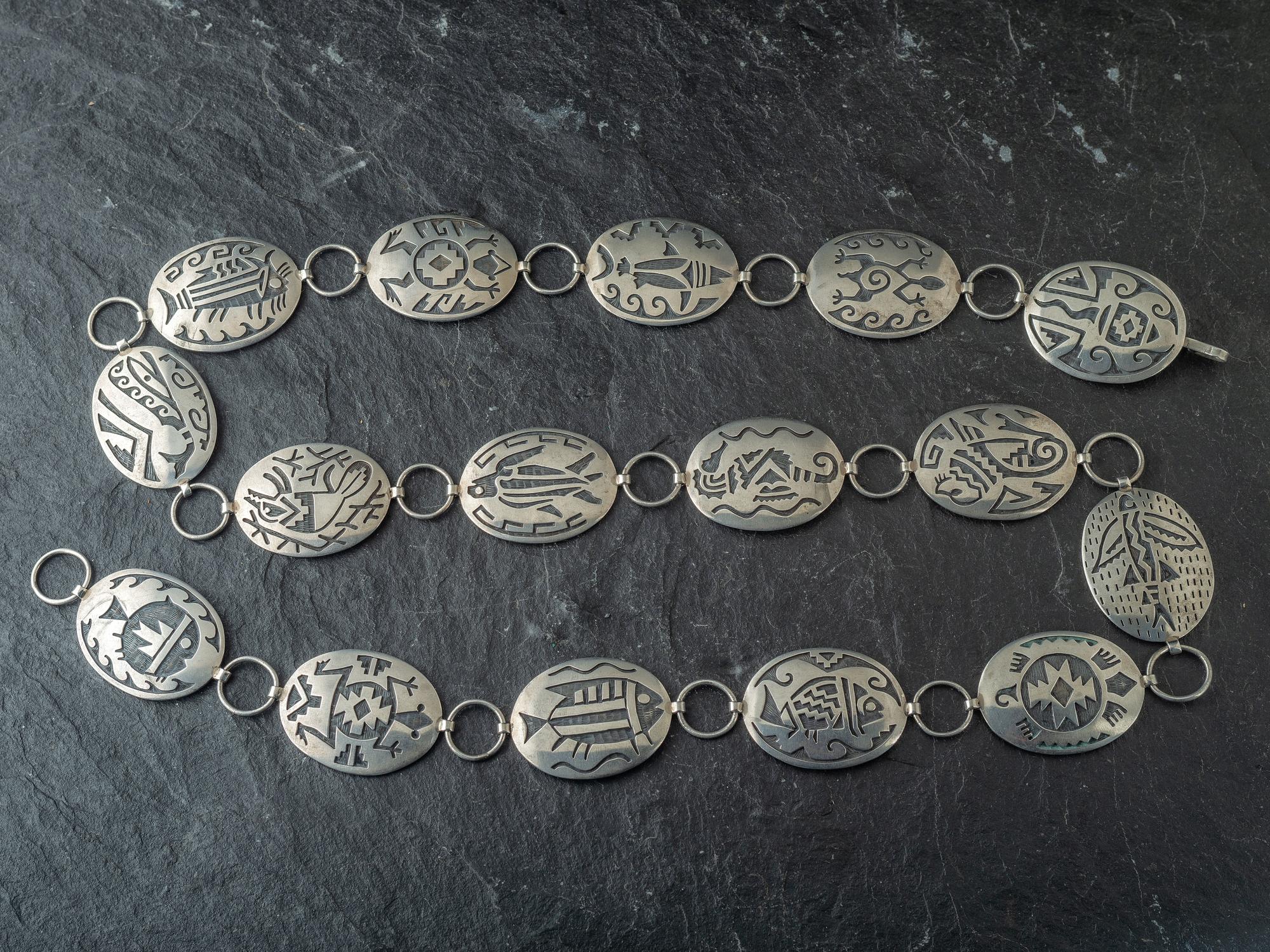 Ocean Themed Silver Overlay Link Concha Belt