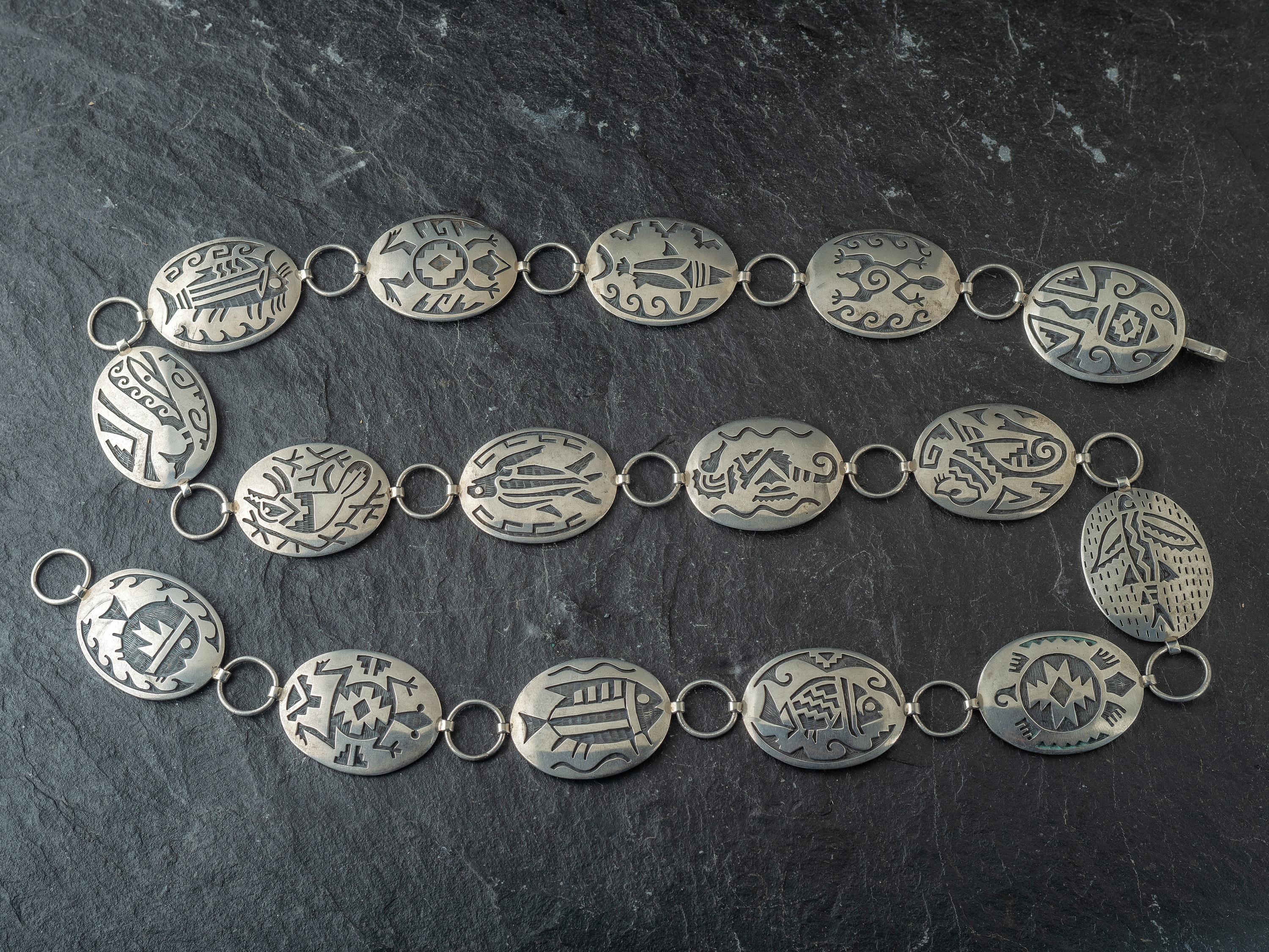 Ocean Themed Silver Overlay Link Concha Belt