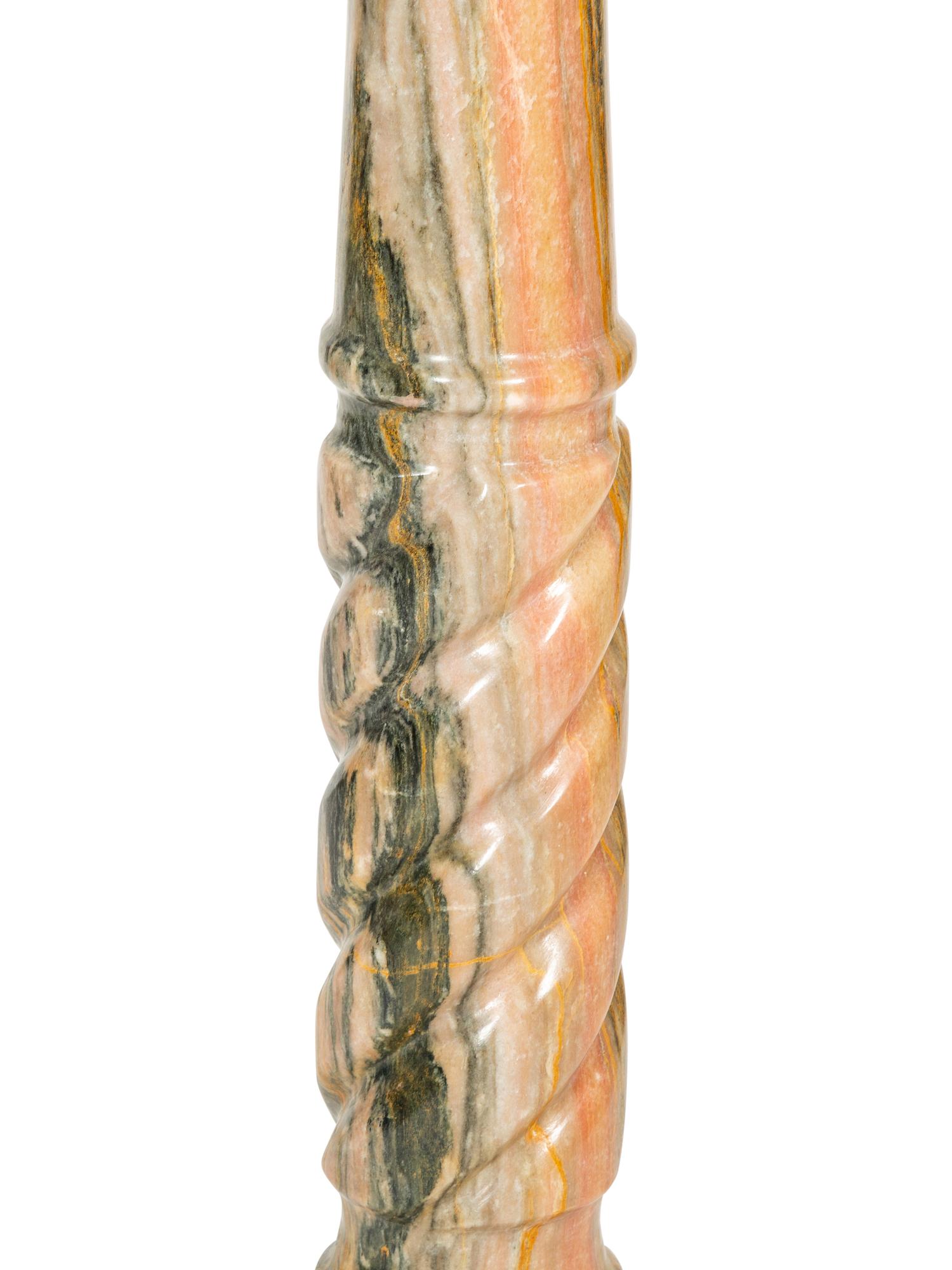 An Empire Style Gilt Bronze Mounted Variegated Pink Marble Pedestal