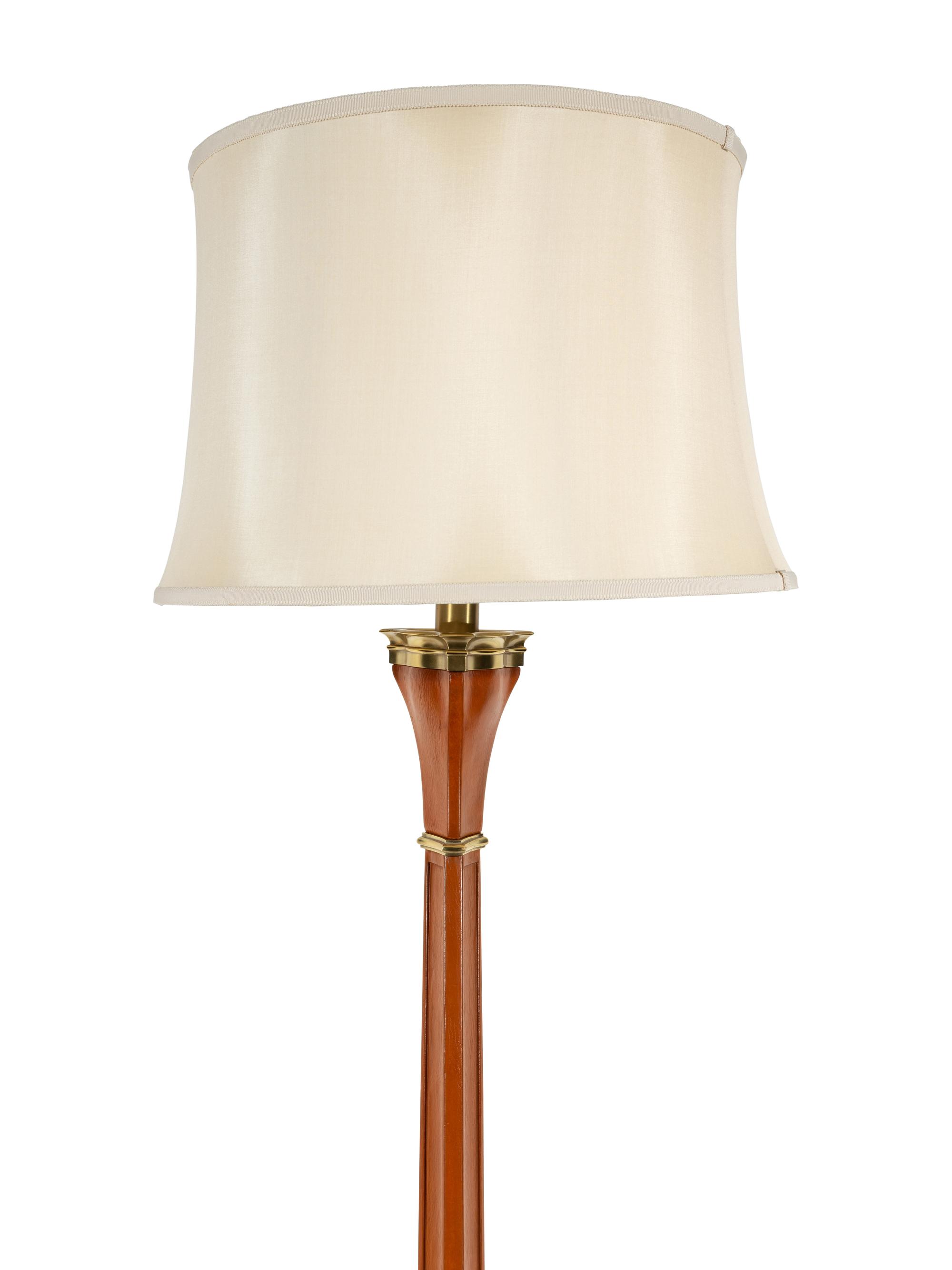 A French Leather and Gilt Metal Floor Lamp