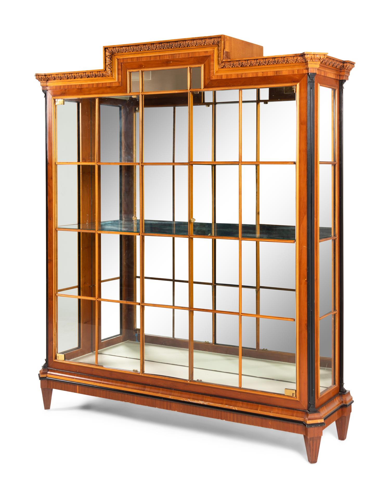 A Biedermeier Style Part-Ebonized Walnut Vitrine Cabinet