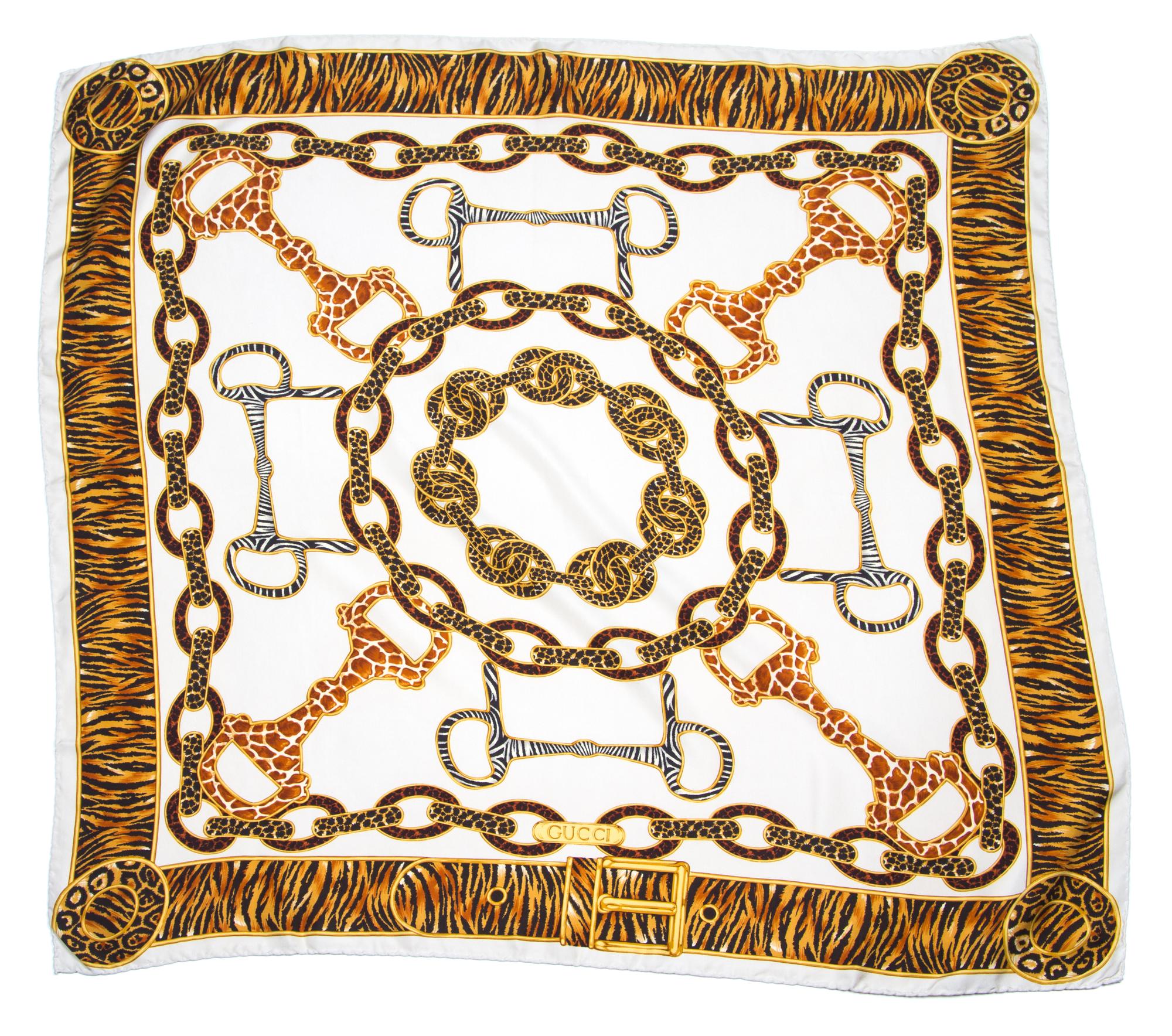 A Pair of Gucci Silk Scarves, 34" x 34".