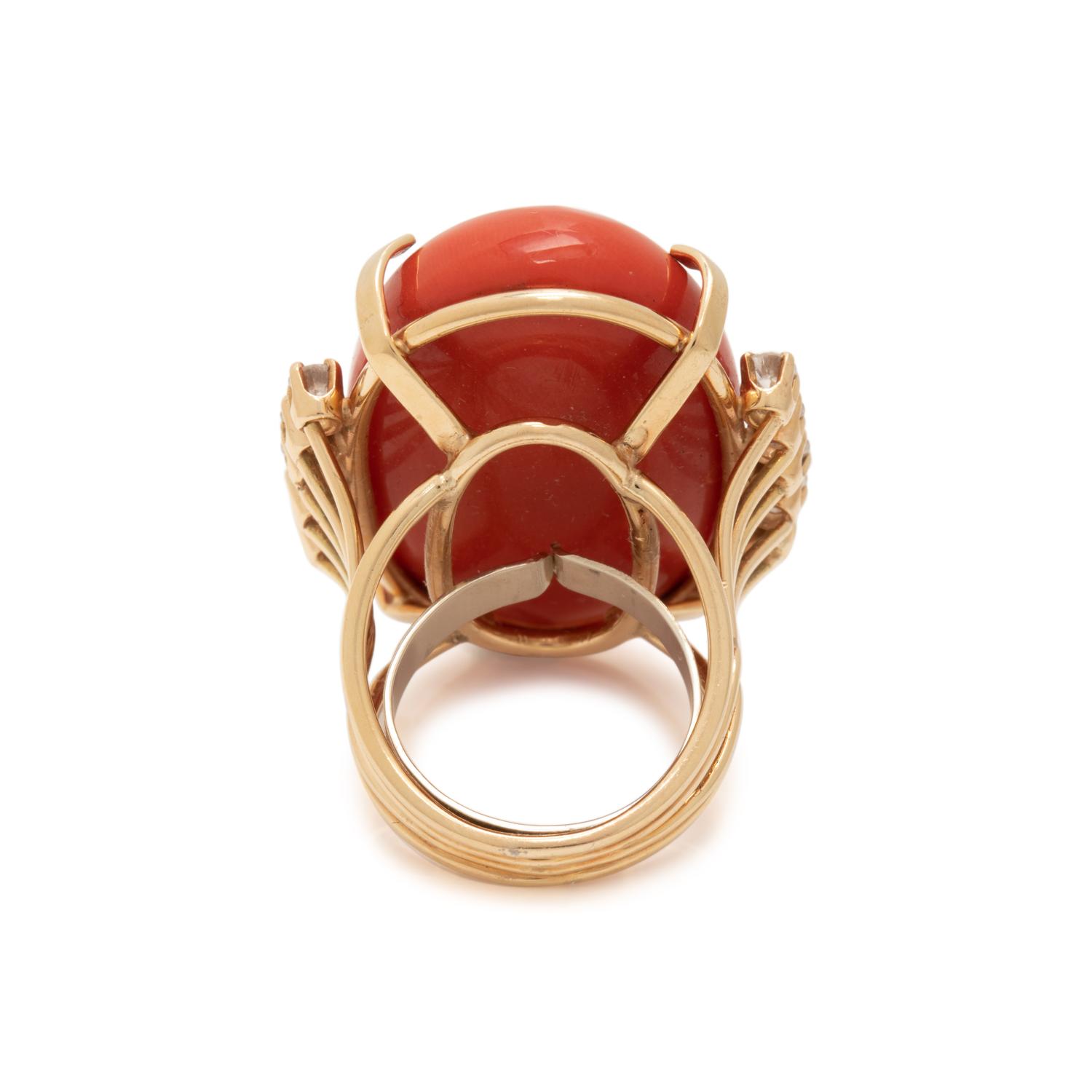 CORAL AND DIAMOND RING