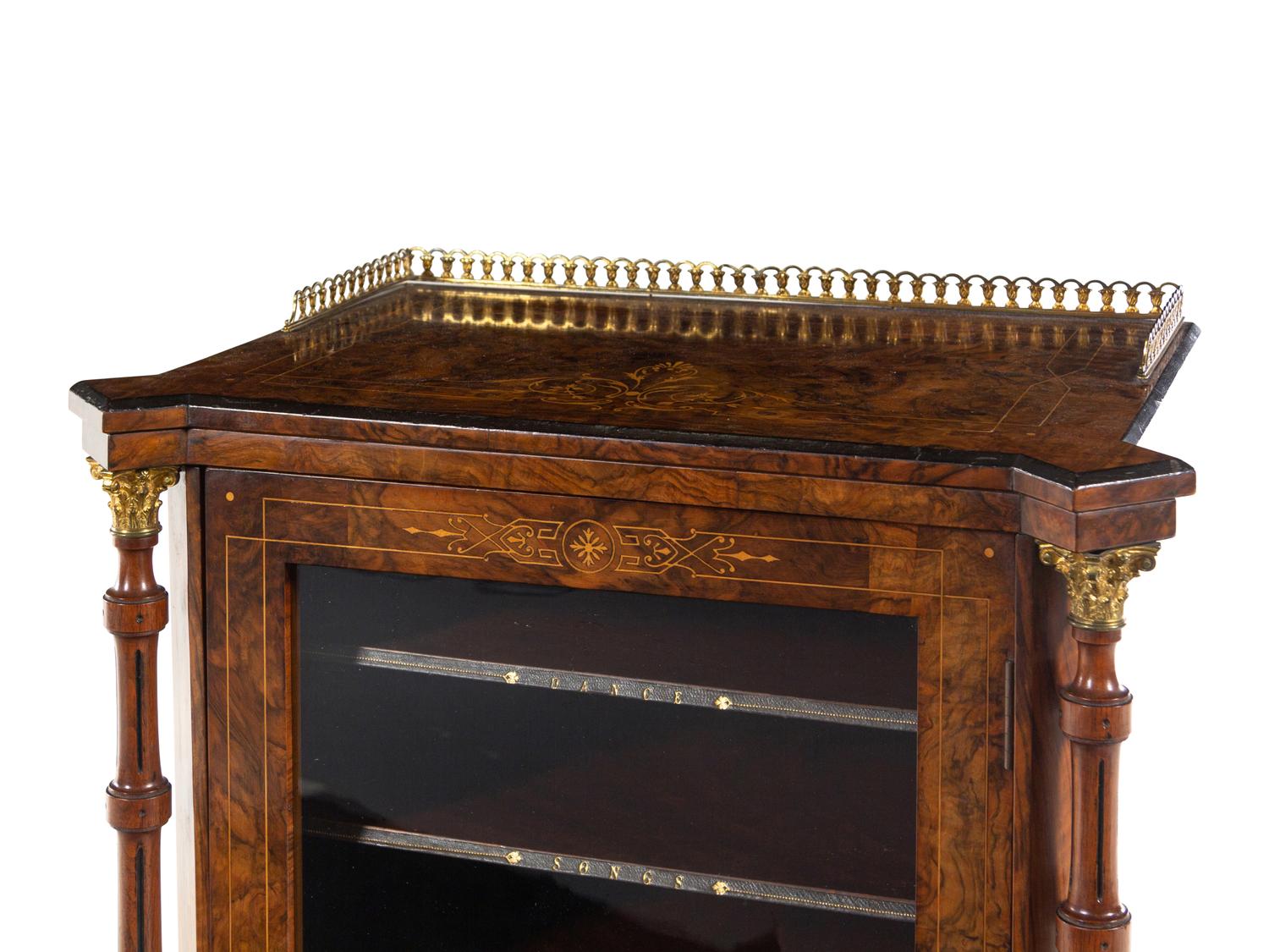 A Victorian Gilt Metal Mounted Burl Walnut Music Cabinet