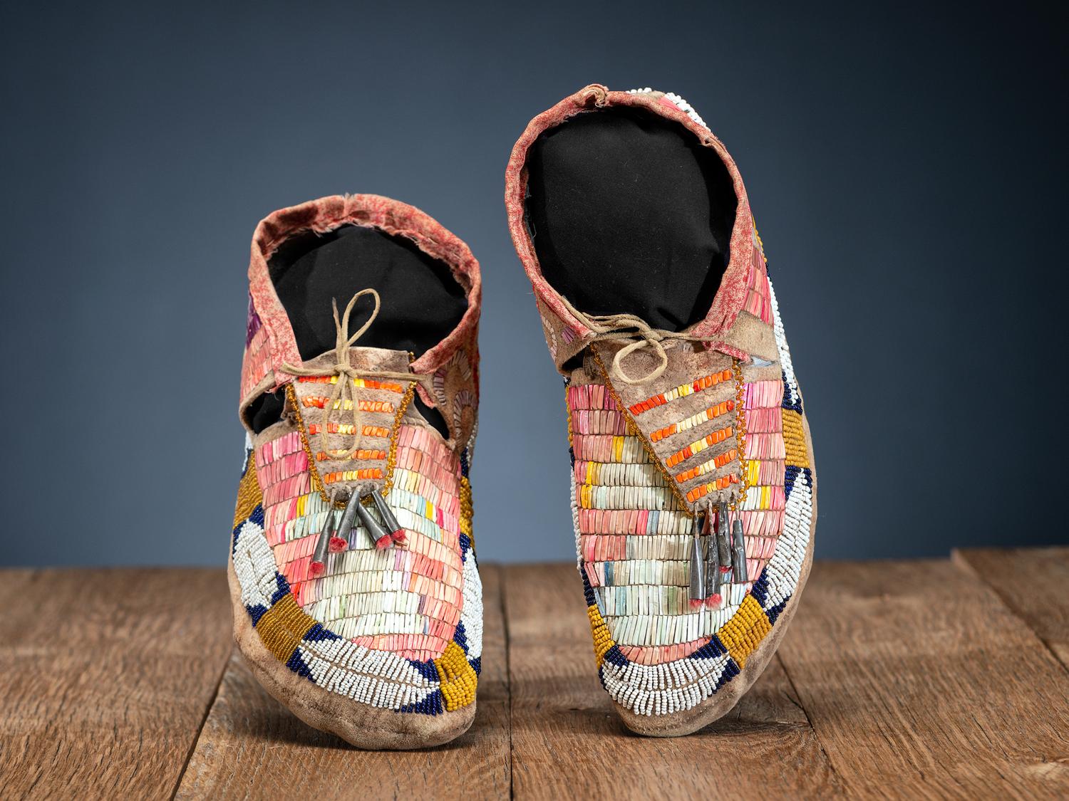 Sioux Beaded and Quilled Moccasins, with Horse Track Design