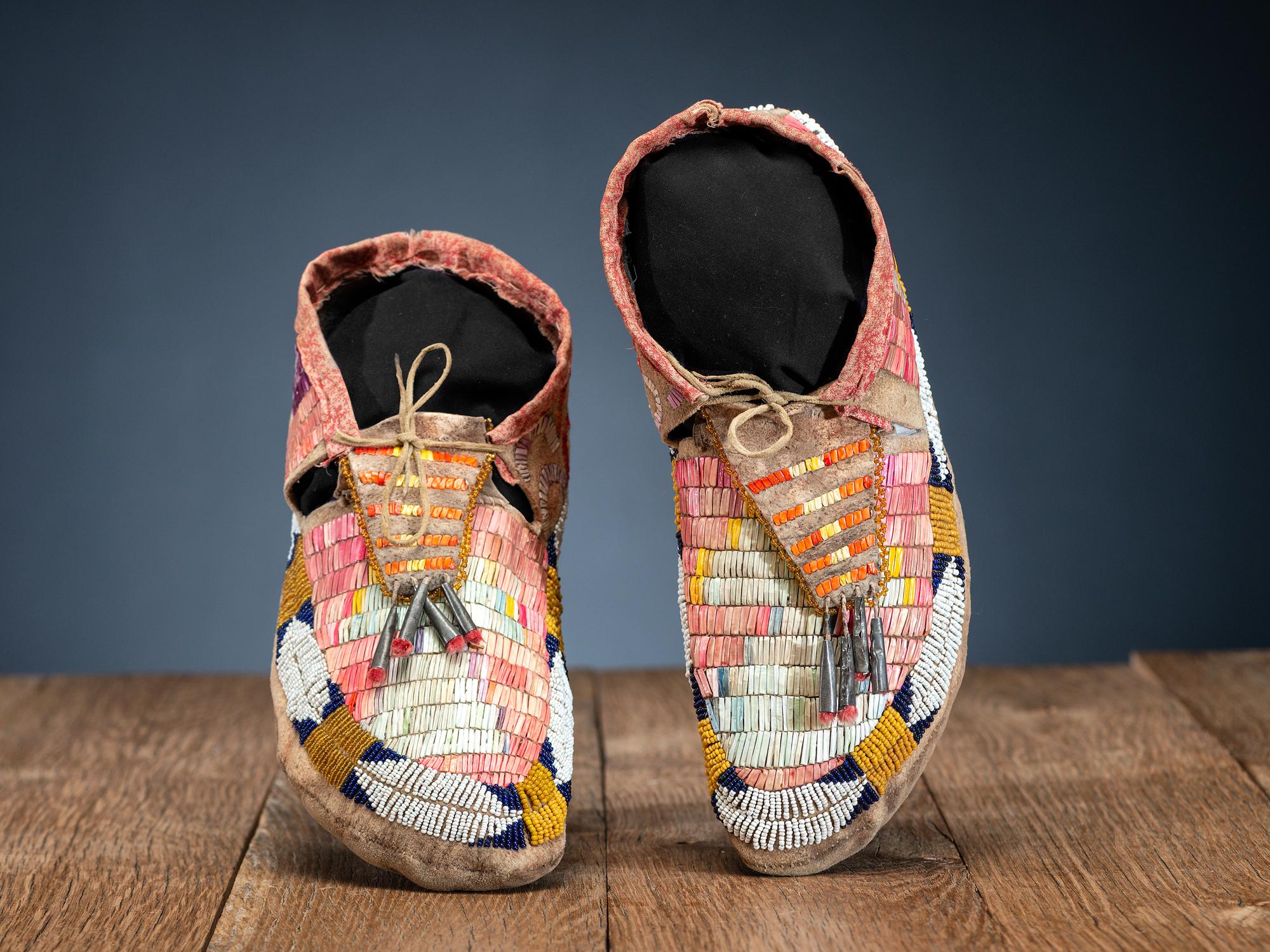 Sioux Beaded and Quilled Moccasins, with Horse Track Design