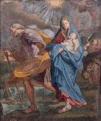A Continental Reverse Painting on Glass Depicting the Holy Family's Flight into Egypt