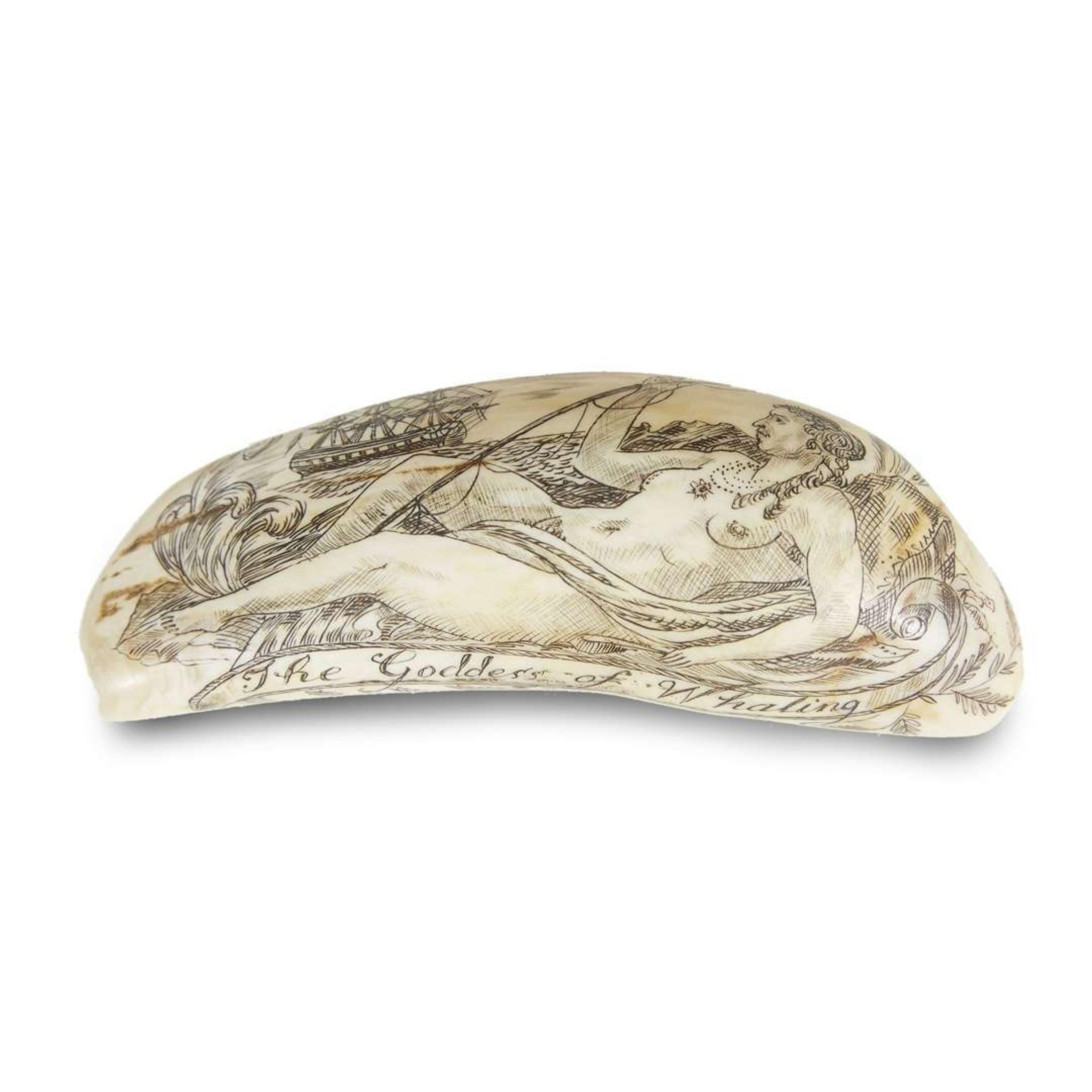 Pair of scrimshaw-decorated whale teeth Charles W. DeMontigny (1885-1957), Massachusetts, early 20th century
